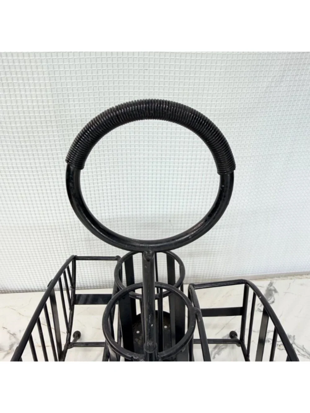 Buffet caddy holder , black rod iron, holds napkins, plates, utensils